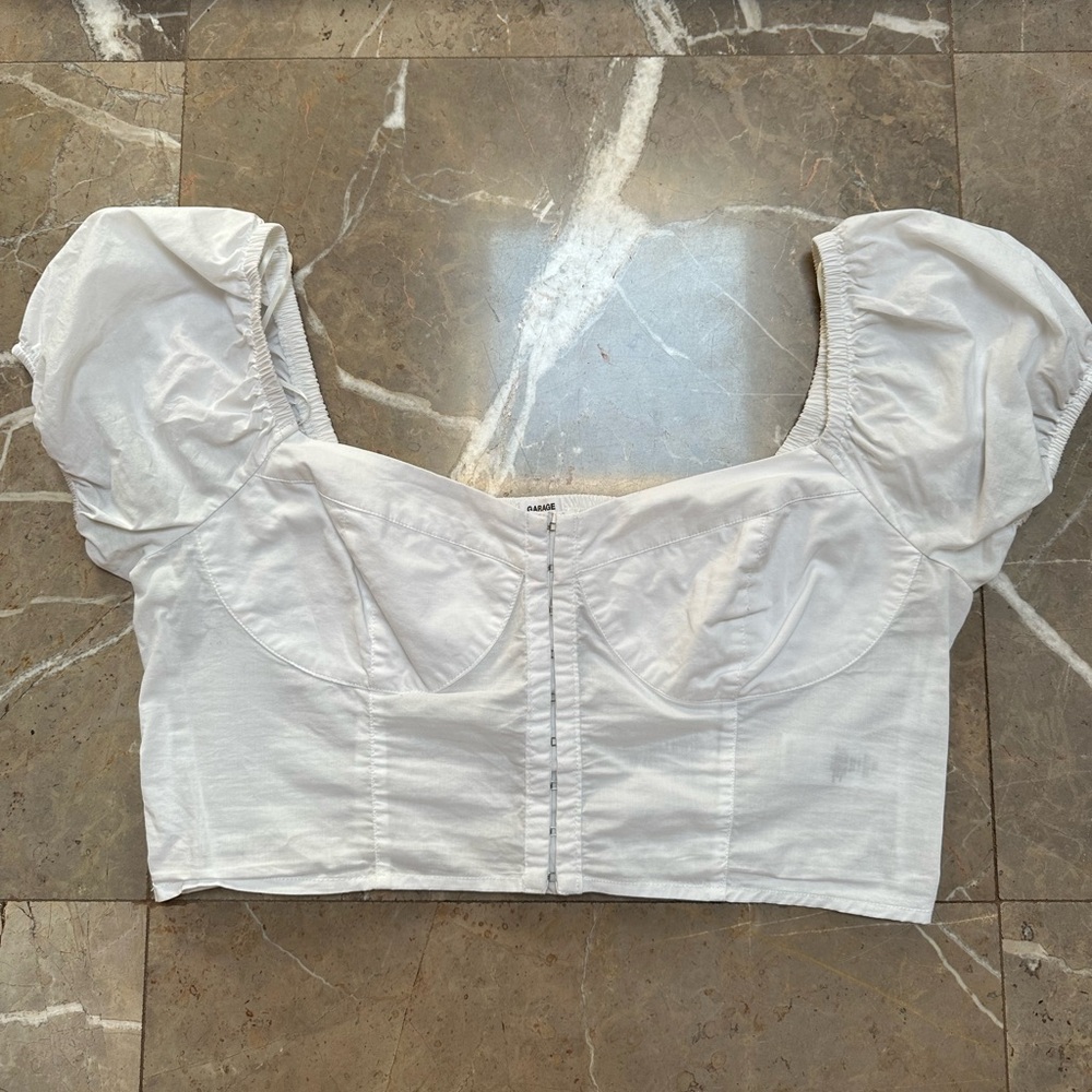 Garage White Puff Sleeve Crop Blouse